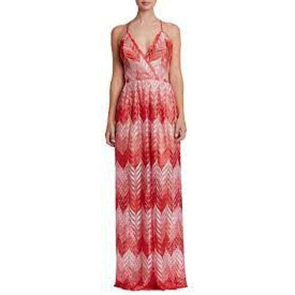 Dress The Population - Lucia Chevron Coral Ombre Crochet Lace Maxi Dress-Large - Picture 1 of 8